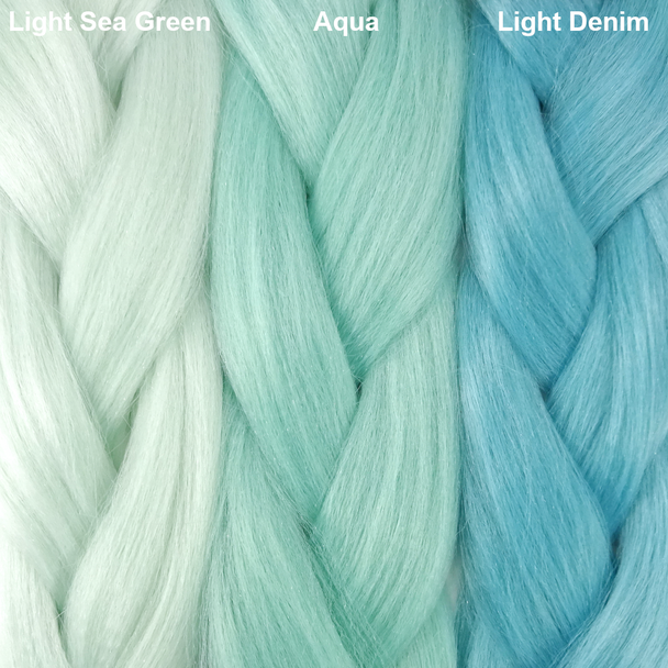 Color comparison from left to right: Light Sea Green, Aqua, Light Denim