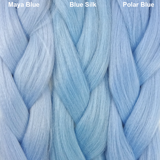 Color comparison from left to right: Maya Blue, Blue Silk, Polar Blue