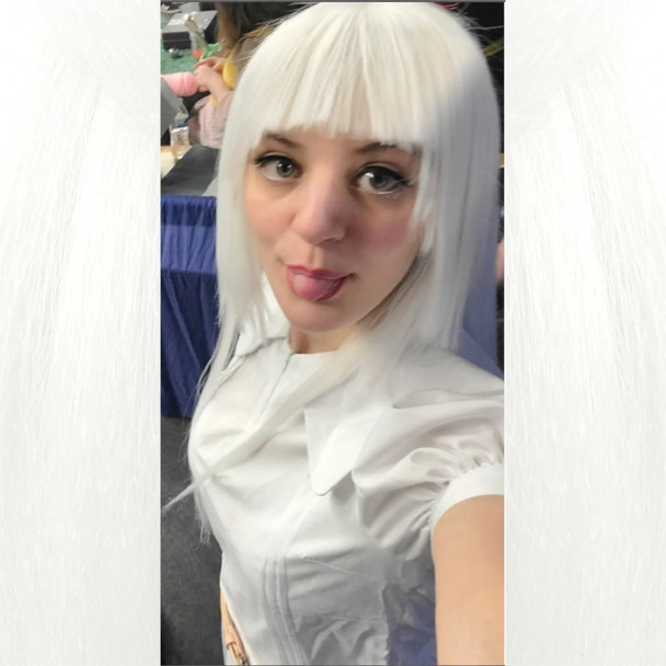 Ellyn wearing a wig made from Pure White