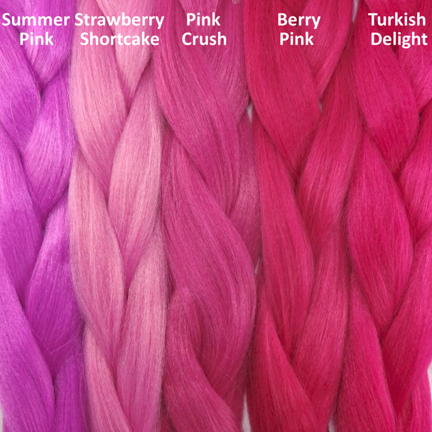 Color comparison from left to right: Summer Pink, Strawberry Shortcake, Pink Crush, Berry Pink, Turkish Delight