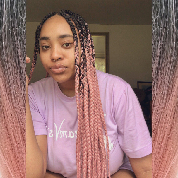 `@Chelseachanel_  in braids made from 1B Off Black with Dusty Rose Tips