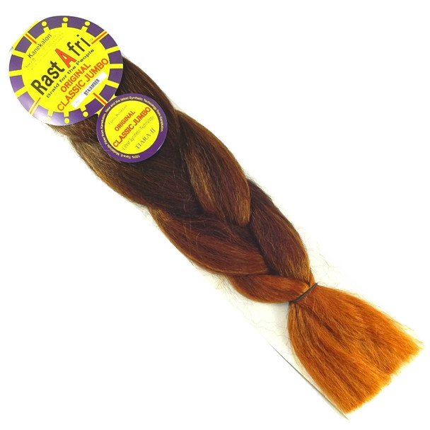 RastAfri Original Classic Jumbo Braid, T4/AM Dark Brown with Amber Tips