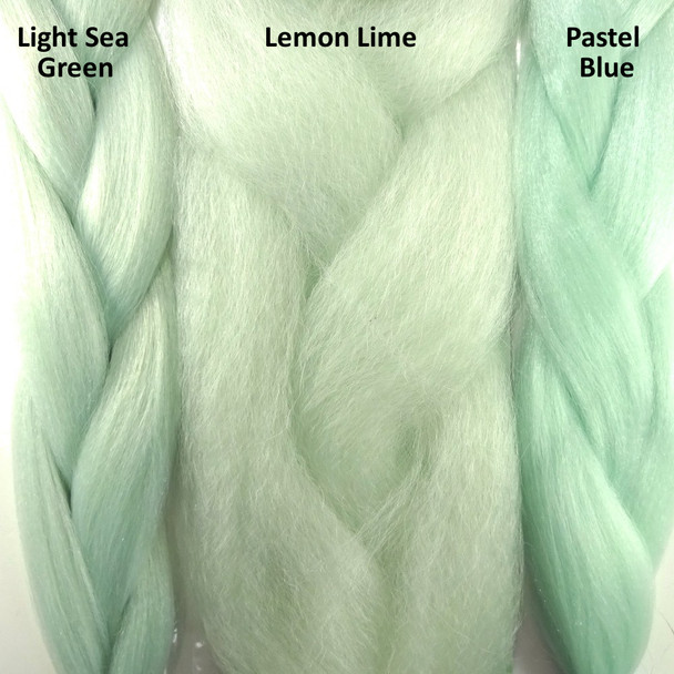 Color comparison from left to right: Light Sea Green, Lemon Lime, Pastel Blue