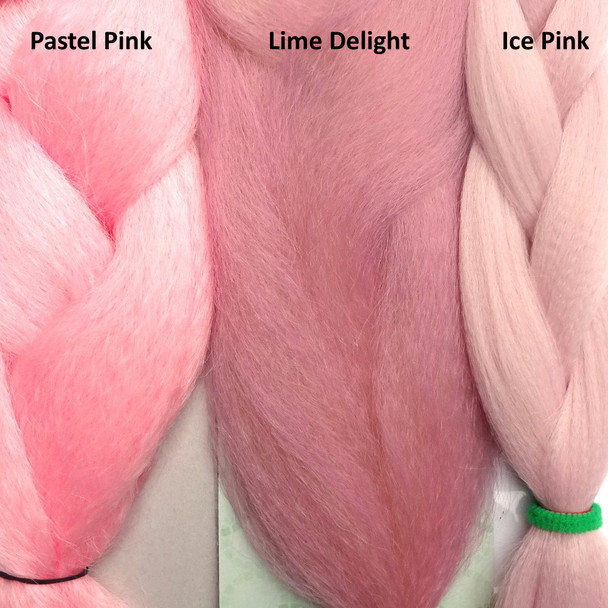 Color comparison from left to right: Pastel Pink, Lime Delight, Ice Pink