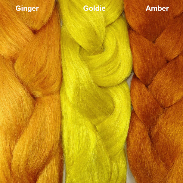 Color comparison from left to right: Ginger, Goldie, Amber