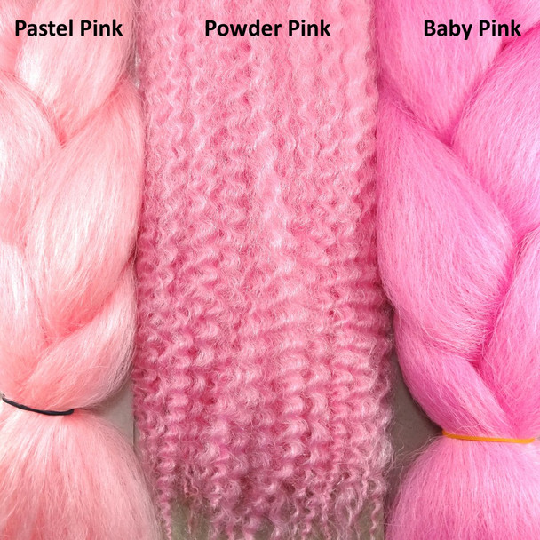 Color comparison from left to right: Pastel Pink, Powder Pink, Baby Pink