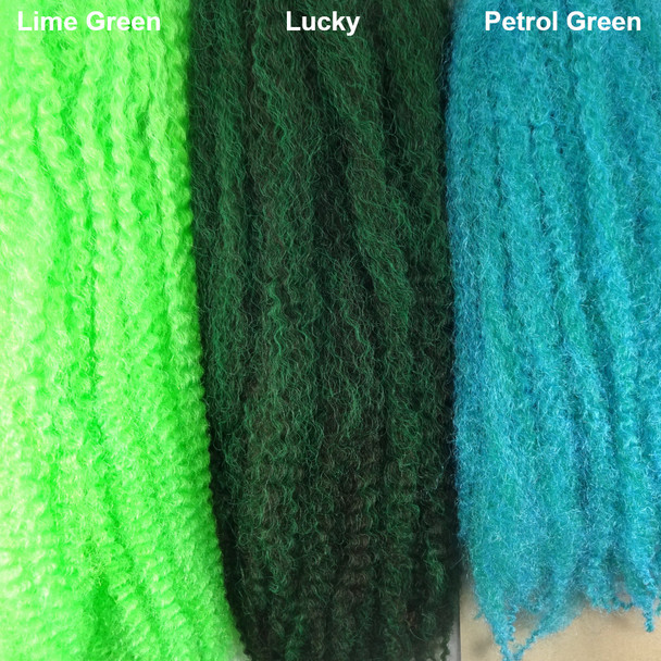 Color comparison from left to right: Lime Green, Lucky, Petrol Green