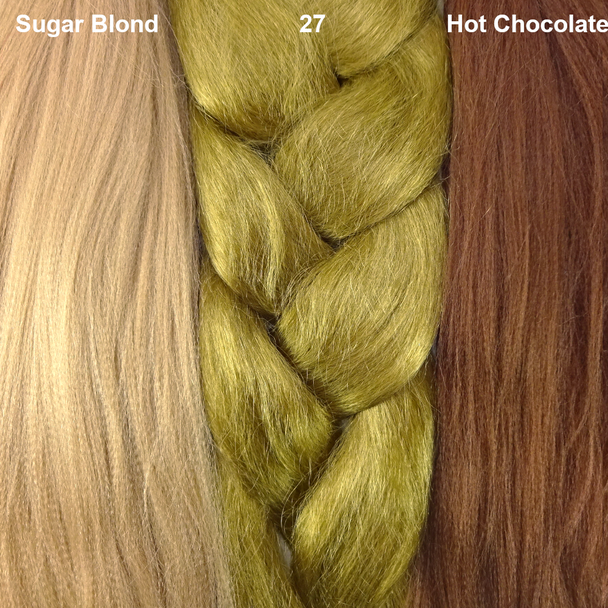 Color comparison from left to right: Sugar Blond, 27 Strawberry Blond, Hot Chocolate