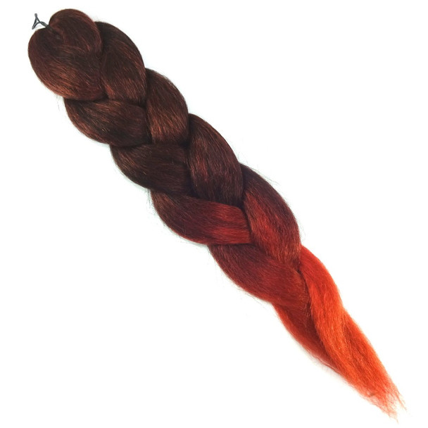 Full length view of RastAfri Pre-Stretched Freed'm Silky Braid, 1B Off Black with Burnt Orange Tips (BT1B/Orange)