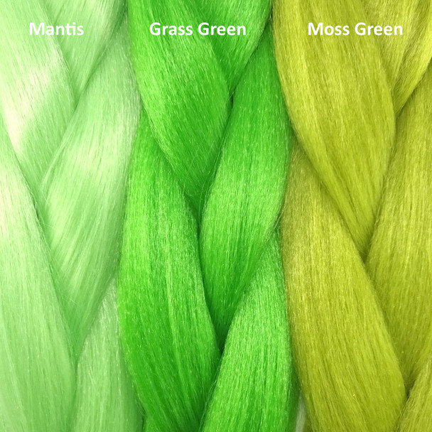 Color comparison from left to right: Mantis, Grass Green, Moss Green