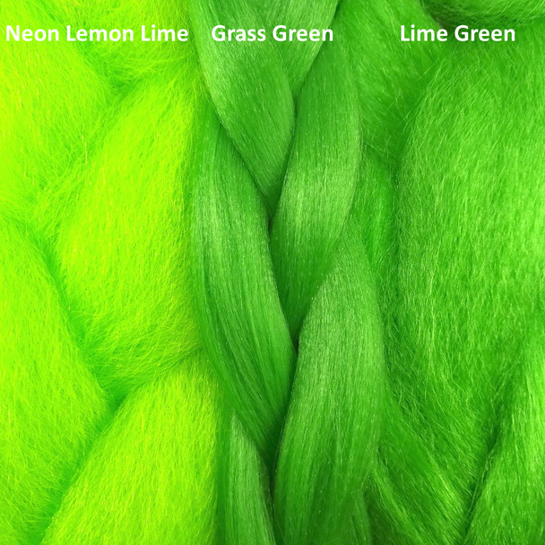 Color comparison from left to right: Neon Lemon Lime, Grass Green, Lime Green
