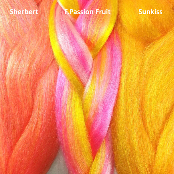 Color comparison from left to right: Sherbert, F.Passion Fruit, Sunkiss