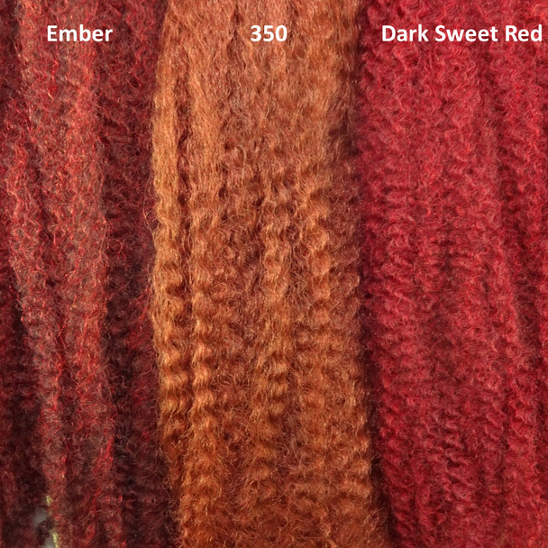Color comparison from left to right: 4/RD Ember, 350 Rusty Red, Dark Sweet Red