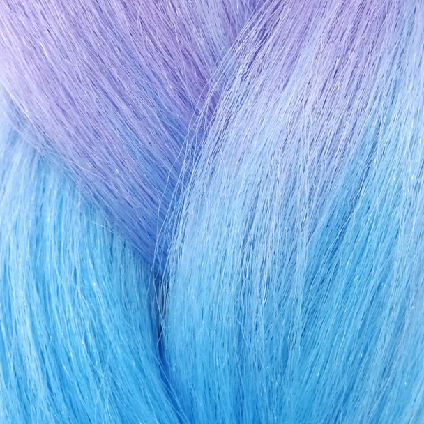 Close-up of the transition from purple to blue in High Heat Festival Braid, Unicorn