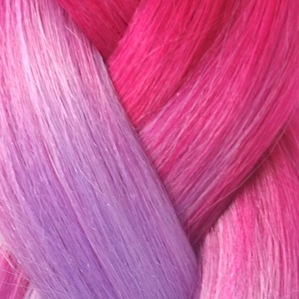 Close-up of the transition from pink to purple for High Heat Festival Braid, Valentine