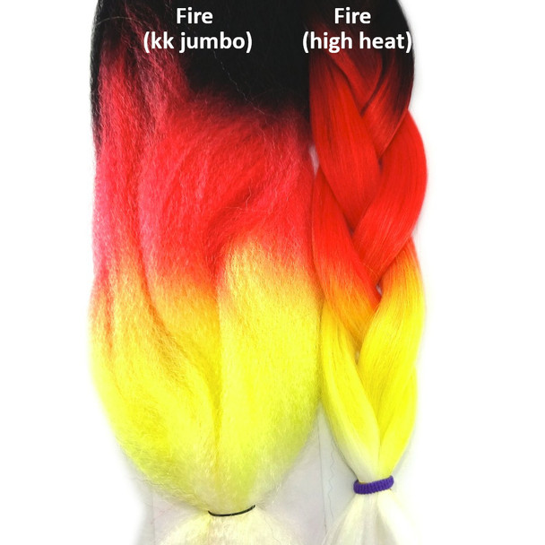 Color comparison: Fire kk jumbo braid on the left and Fire Festival Braid on the right