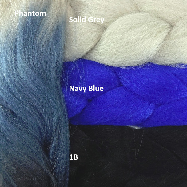 Color comparison: Phantom on the left and Solid Grey, Navy Blue, and 1B Off Black on the right