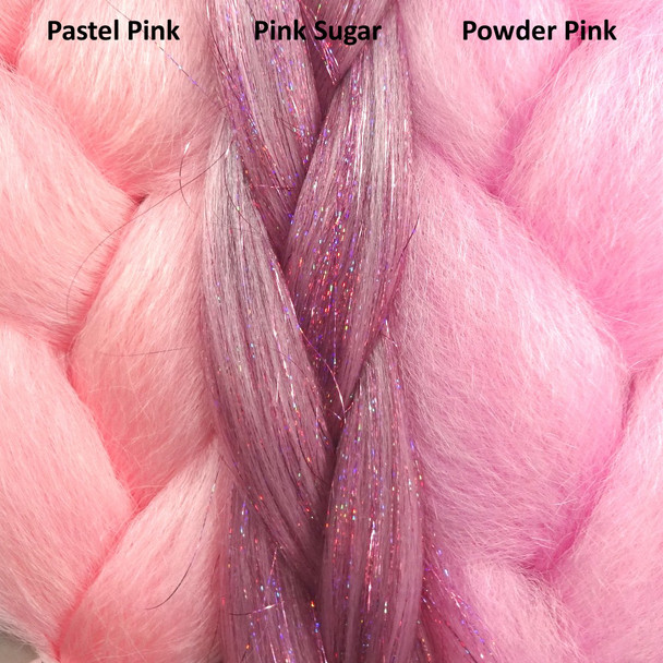 Color comparison from left to right: Pastel Pink, Pink Sugar, Powder Pink