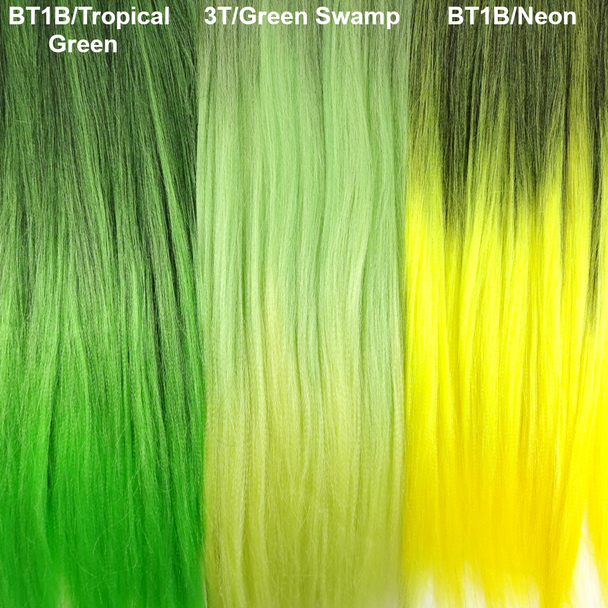 Color comparison from left to right: 1B Off Black with Tropical Green Tips, 3T/Green Swamp, 1B Off Black with Neon Tips
