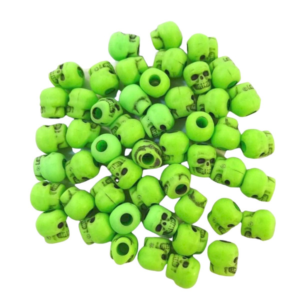 Skull Shaped Pony Beads, Lime Green