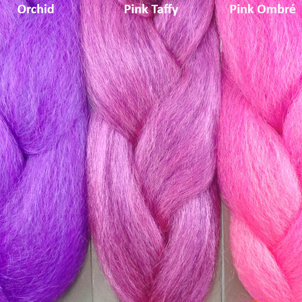 Color comparison from left to right: Orchid, Pink Taffy, Pink Ombré