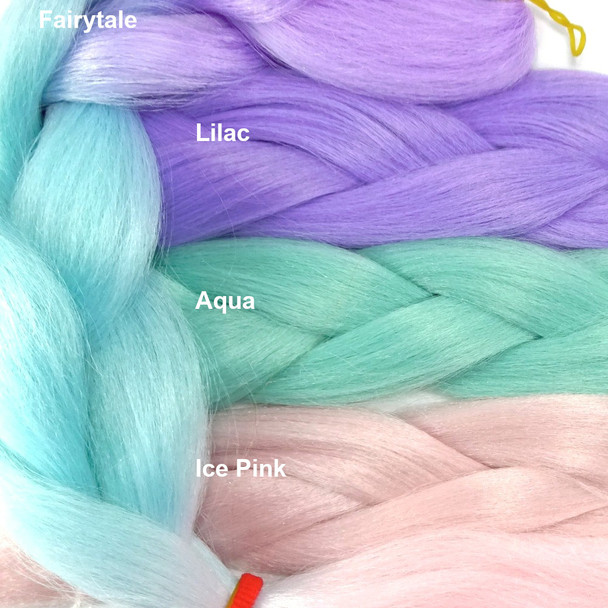 Color comparison: Fairytale on the left and Lilac, Aqua, and Ice Pink on the right