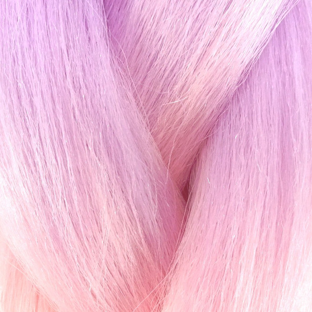 Close-up of the transition from purple to pink for IKS Glow Yaki Braid, Cotton Candy