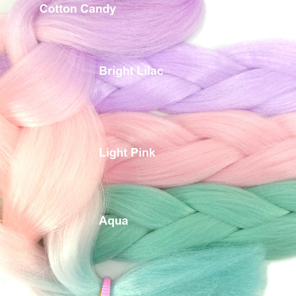 Color comparison: Cotton Candy on the left and Bright Lilac, Light Pink, and Aqua on the right