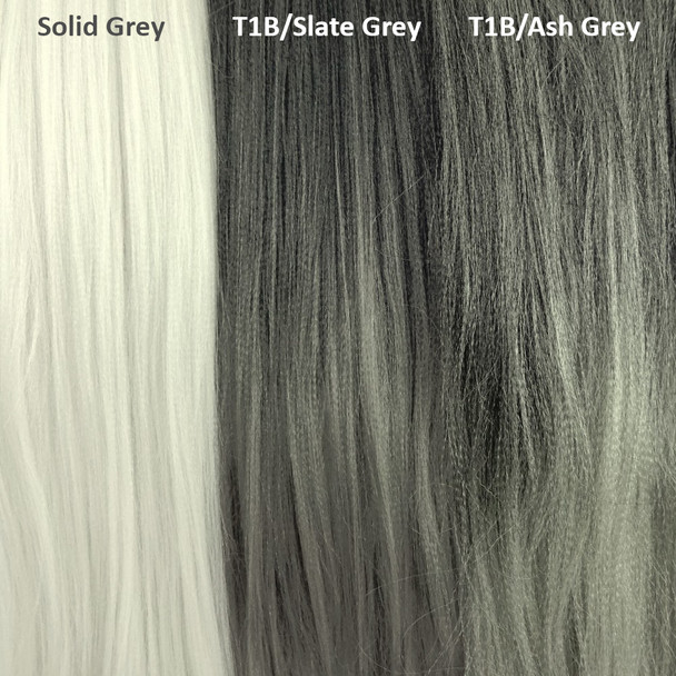 Color comparison from left to right: Solid Grey, 1B Off Black with Slate Grey Tips, 1B Off Black with Ash Grey Tips