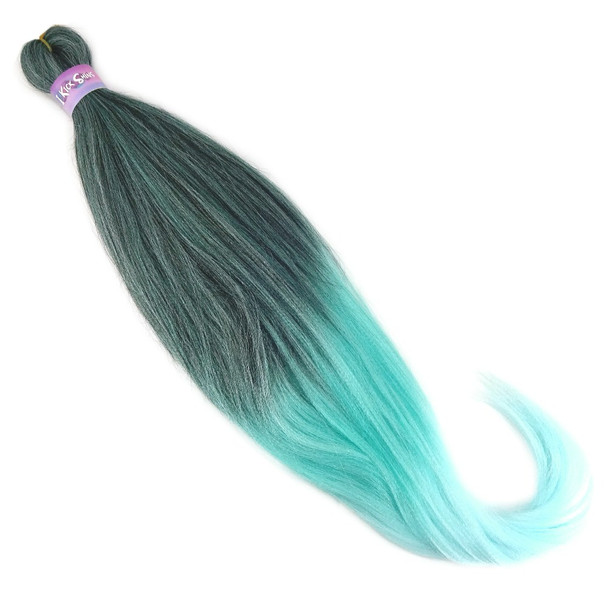 Full length view of IKS Pre-Stretched 28" Kanekalon Ultra Braid, Spearmint Ombré