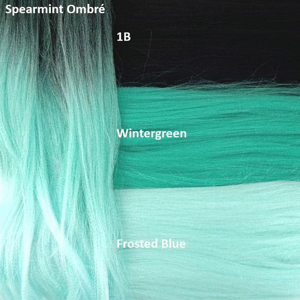 Color comparison: Spearmint Ombré on the left and 1B Off Black, Wintergreen, and Frosted Blue on the right