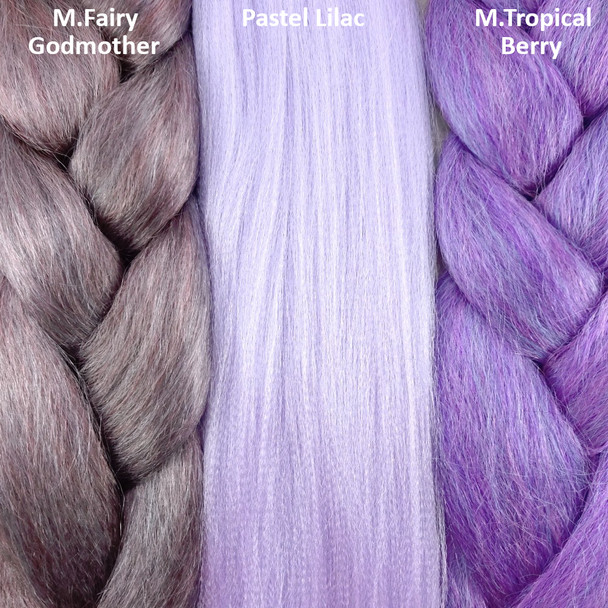 Color comparison from left to right: M.Fairy Godmother, Pastel Lilac, M.Tropical Berry