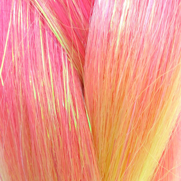 Close-up of the transition from pink to yellow for High Heat Sparkle Braid, Glowstick