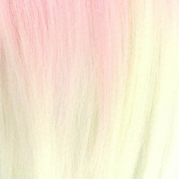 Close-up of the transition from pink to white for IKS Pre-Stretched 26" Kanekalon Braid, Sundae Ombré