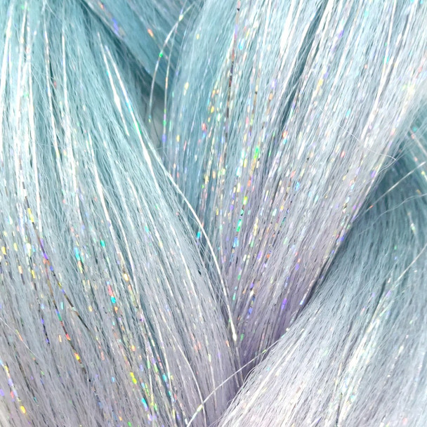 Close-up of the transition from blue to light purple for High Heat Sparkle Braid, Moonbeam