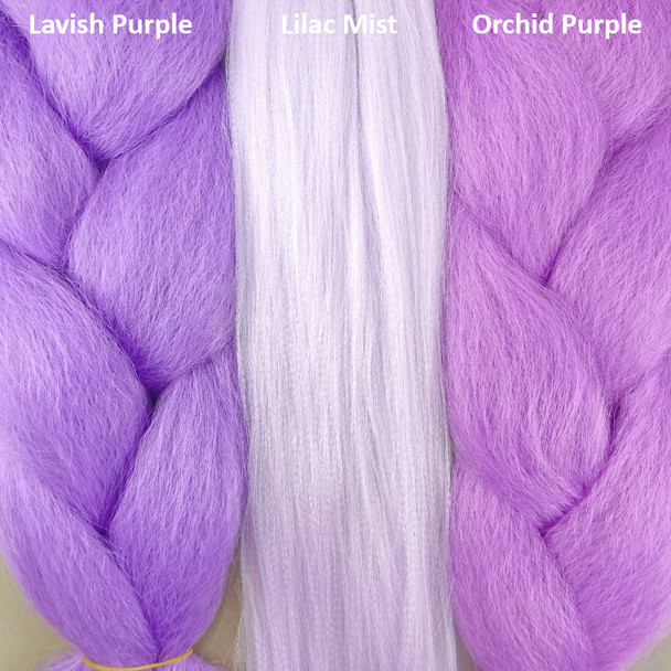 Color comparison from left to right: Lavish Purple, Lilac Mist, Orchid Purple