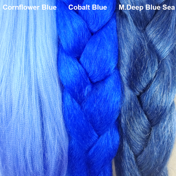 Color comparison from left to right: Cornflower Blue, Cobalt Blue, M.Deep Blue Sea