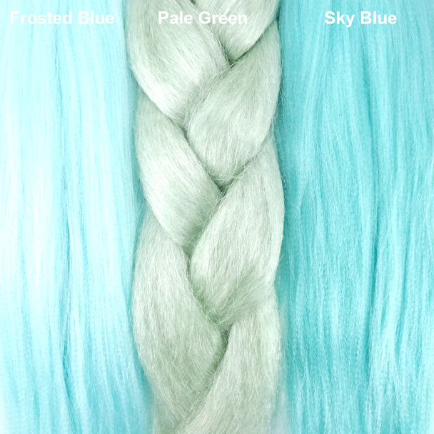 Color comparison from left to right: Frosted Blue, Pale Green, Sky Blue