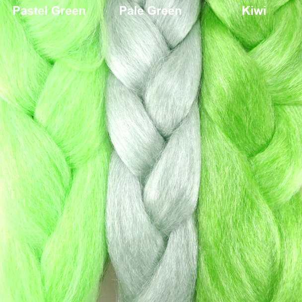 Color comparison from left to right: Pastel Green, Pale Green, Kiwi
