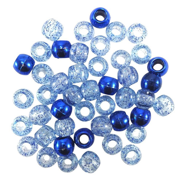 10mm Plastic Metallic/Glitter Hair Beads, Blue