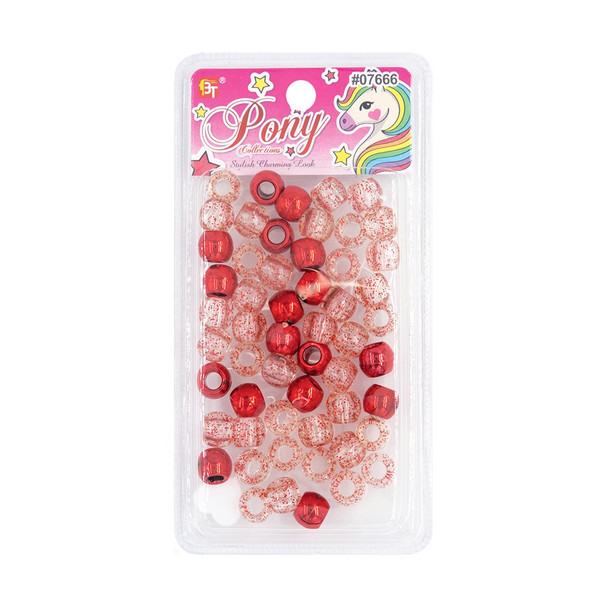 Packaging for 10mm Plastic Metallic/Glitter Hair Beads, Red