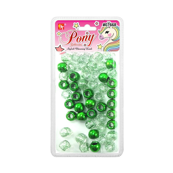 Packaging for 10mm Plastic Metallic/Glitter Hair Beads, Emerald Green