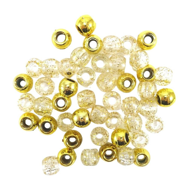 10mm Plastic Metallic/Glitter Hair Beads, Gold