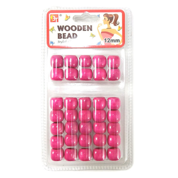 Packaging for 12mm Wooden Hair Beads, Berry Pink
