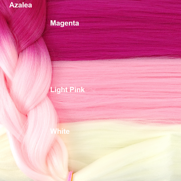 Color comparison: Azalea on the left and Magenta, Light Pink, and White on the right