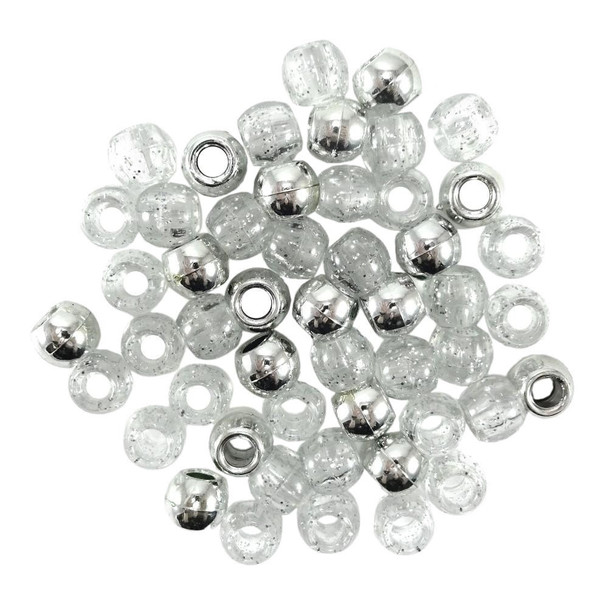 10mm Plastic Metallic/Glitter Hair Beads, Silver