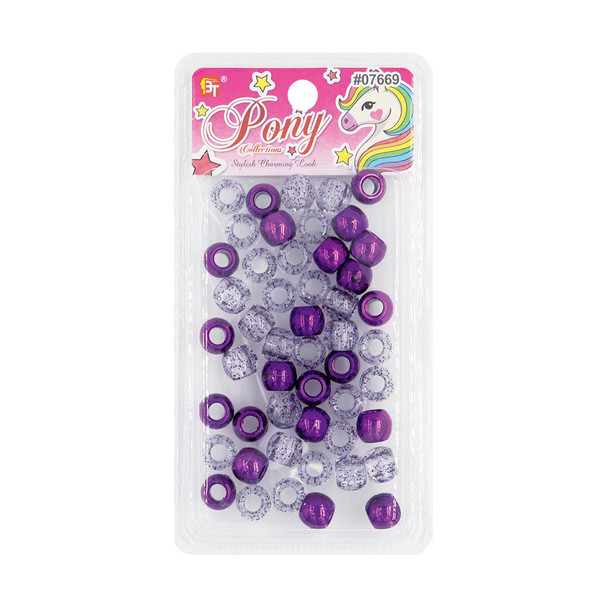 Packaging for 10mm Plastic Metallic/Glitter Hair Beads, Purple