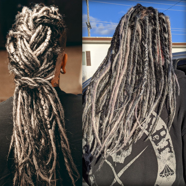 Dreads by Caitlin in B44 Gunmetal, 51 Grey, 280 Silvery Smoke, and Silk Dream