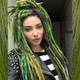 Synthetic dreads made by DreadNaughty LLC in Pistachio, Emerald Green, and Lime Green