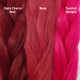 Color comparison from left to right: Dark Cherry Red, Rose, Turkish Delight